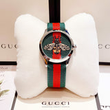 Gucci Le Marche des Merveilles Red & Green Dial Red & Green Nylon Strap Unisex Watch - YA1264060 Authentic Buy Shop Now