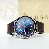 Versace Hellenyium GMT Blue Dial Brown Leather Strap Watch for Men - V11080017 Authentic Buy Shop Now