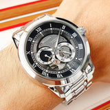 Bulova BVA Dual Aperture Black Dial Silver Steel Strap Watch for Men - 96A119 Authentic Buy Shop Now