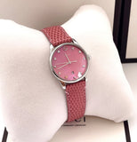 Gucci G-Timeless Pink Mother of Pearl Dial Pink Leather Strap Watch For Women - YA126586 Authentic Buy Shop Now