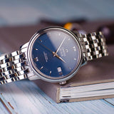 Omega De Ville Prestige Co-Axial Orbis Blue Dial Silver Steel Strap Watch for Men - 424.10.40.20.03.001 Authentic Buy Shop Now