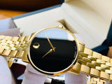 Movado Museum Classic Quartz Black Dial Gold Steel Strap Watch for Men - 0607203 Authentic Buy Shop Now