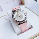 Versace V-Motif Silver Dial Pink Leather Strap Watch for Women - VERE00118 Authentic Buy Shop Now