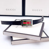Gucci G-Frame Mother of Pearl Green & Red Dial Black Leather Strap Watch For Women - YA147403 Authentic Buy Shop Now