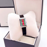 Gucci G-Frame Mother of Pearl Green & Red Dial Black Leather Strap Watch For Women - YA147403 Authentic Buy Shop Now