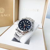 Versace Hellenyium GMT Black Dial Silver Steel Strap Watch for Men - V11020015 Authentic Buy Shop Now