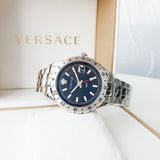 Versace Hellenyium GMT Black Dial Silver Steel Strap Watch for Men - V11020015 Authentic Buy Shop Now