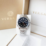 Versace Hellenyium GMT Black Dial Silver Steel Strap Watch for Men - V11020015 Authentic Buy Shop Now