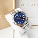 Versace Hellenyium GMT Blue Dial Silver Steel Strap Watch for Men - V11010015 Authentic Buy Shop Now