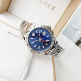 Versace Hellenyium GMT Blue Dial Silver Steel Strap Watch for Men - V11010015 Authentic Buy Shop Now