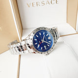 Versace Hellenyium GMT Blue Dial Silver Steel Strap Watch for Men - V11010015 Authentic Buy Shop Now