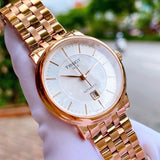 Tissot T Classic Carson Premium White Dial Rose Gold Steel Strap Watch for Women - T122.207.33.031.00 Authentic Buy Shop Now