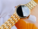 Movado Veturi Black Dial Gold Steel Strap Watch for Women - 0606935 Authentic Buy Shop Now