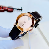Movado Bold Rose Gold Dial Brown Leather Strap Watch For Women - 3600438 Authentic Buy Shop Now
