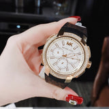 Michael Kors Sidney Multifunction White Dial Brown Leather Strap Watch For Women - MK6948 Authentic Buy Shop Now