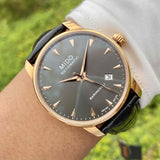Mido Baroncelli III Automatic Grey Dial Black Leather Strap Watch For Men - M8600.3.13.4 Authentic Buy Shop Now