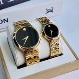 Movado Veturi Black Dial Gold Steel Strap Watch for Women - 0606935 Authentic Buy Shop Now