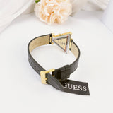 Guess Fame Quartz Gold Dial Black Leather Strap Watch For Women - GW0548L3 Authentic Buy Shop Now