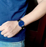 Movado Museum Classic Blue Dial Black Leather Strap Watch for Men - 0607197 Authentic Buy Shop Now
