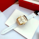 Guess Phoenix Multifunction Gold Dial White Leather Strap Watch for Men - GW0202G6 Authentic Buy Shop Now