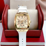 Guess Phoenix Multifunction Gold Dial White Leather Strap Watch for Men - GW0202G6 Authentic Buy Shop Now