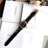 Versace V-Motif Vintage Logo Black Dial Black Leather Strap Watch for Women - VERE00818 Authentic Buy Shop Now