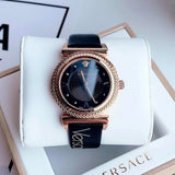 Versace V-Motif Vintage Logo Black Dial Black Leather Strap Watch for Women - VERE00818 Authentic Buy Shop Now