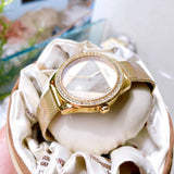 Guess Tri Glitz Quartz Diamonds Gold Dial Gold Mesh Bracelet Watch For Women - W1142L2 Authentic Buy Shop Now