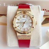 Versace Greca Silver Dial Red Leather Strap Watch for Women - VEVH00420 Authentic Buy Shop Now