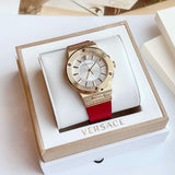 Versace Greca Silver Dial Red Leather Strap Watch for Women - VEVH00420 Authentic Buy Shop Now