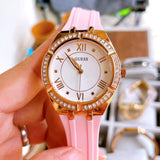 Guess Cosmo Diamonds Silver Dial Pink Silicone Strap Watch for Women - GW0034L3 Authentic Buy Shop Now