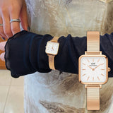 Daniel Wellington Quadro Studio White Dial Rose Gold Mesh Strap Watch For Women - DW00100517 Authentic Buy Shop Now