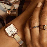Daniel Wellington Quadro Studio White Dial Rose Gold Mesh Strap Watch For Women - DW00100517 Authentic Buy Shop Now