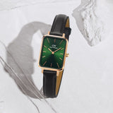 Daniel Wellington Quadro Pressed Melrose Emerald Green Dial Black Leather Strap Watch For Women - DW00100446 Authentic Buy Shop Now