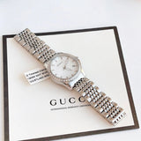 Gucci G Timeless Diamonds Mother of Pearl Dial Silver Steel Strap Watch For Women - YA126506 Authentic Buy Shop Now