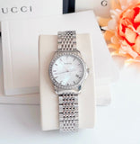 Gucci G Timeless Diamonds Mother of Pearl Dial Silver Steel Strap Watch For Women - YA126506 Authentic Buy Shop Now