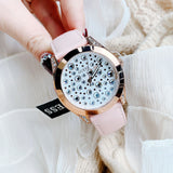 Guess Wonderlust Beige Dial Pink Leather Strap Watch for Women - W1065L1 Authentic Buy Shop Now