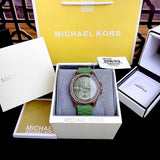 Michael Kors Mini Pilot Chronograph Green Dial Green Silicone Strap Watch For Women - MK7421 Authentic Buy Shop Now