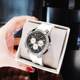Michael Kors Sidney Multifunction Black Dial White Silicone Strap Watch For Women - MK6947 Authentic Buy Shop Now