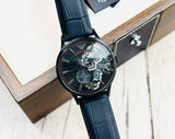 Emporio Armani Meccanico Skeleton Black Dial Black Leather Strap Watch For Men - AR60046 Authentic Buy Shop Now