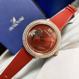 Swarovski Crystal Frost Red Dial Red Leather Strap Watch for Women - 5519226 Authentic Buy Shop Now