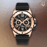 Bulova Marine Star Chronograph Black Dial Black Rubber Strap Watch for Men - 98B104 Authentic Buy Shop Now