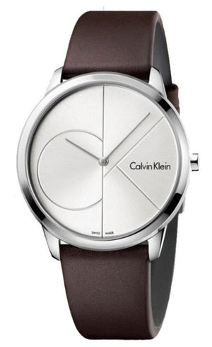 Calvin Klein Minimal Silver Dial Brown Leather Strap Watch for Men - K3M221G6 Authentic Buy Shop Now