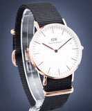 Daniel Wellington Classic Cornwall White Dial Black Nylon Strap Watch For Women - DW00100259 Authentic Buy Shop Now