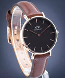 Daniel Wellington Classic Petite Bristol Black Dial Brown Leather Strap Watch For Women - DW00100165 Authentic Buy Shop Now