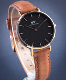 Daniel Wellington Classic Petite Durham Black Dial Brown Leather Strap Watch For Women - DW00100166 Authentic Buy Shop Now