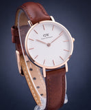 Daniel Wellington Classic Petite St Mawes White Dial Brown Leather Strap Watch For Women - DW00100231 Authentic Buy Shop Now