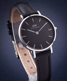 Daniel Wellington Classic Petite Sheffield Black Dial Black Leather Strap Watch For Women - DW00100236 Authentic Buy Shop Now