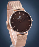 Daniel Wellington Petite Amber Brown Dial Rose Gold Mesh Strap Watch for Women - DW00100478 Authentic Buy Shop Now