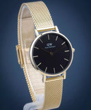 Daniel Wellington Classic Petite Evergold Black Dial Gold Mesh Bracelet Watch For Women - DW00100349 Authentic Buy Shop Now